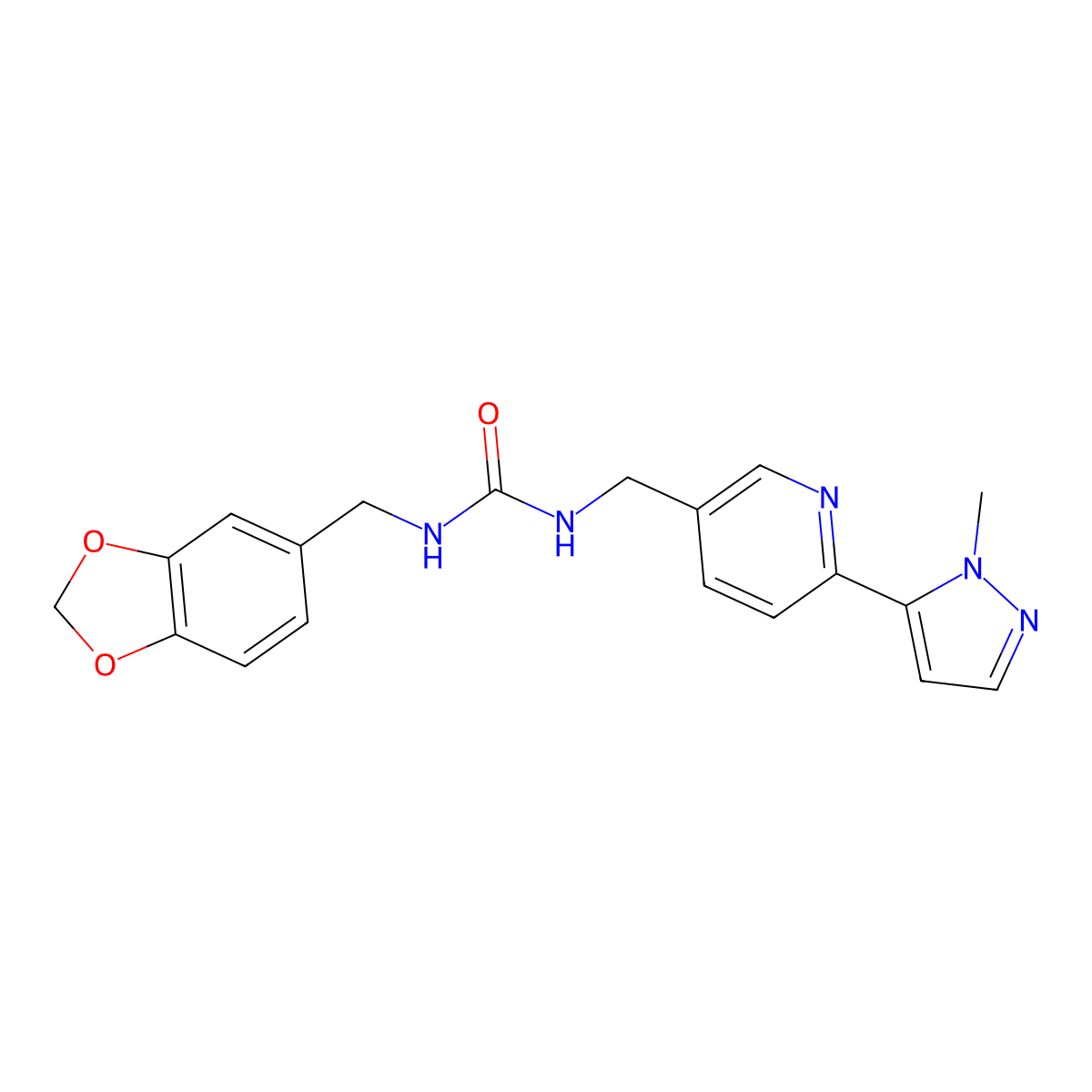 1-(benzo[d][1,3]dioxol-5-ylmethyl)-3-((6-(1-methyl-1H-pyrazol-5-yl)pyridin-3-yl)methyl)urea molecular structure, CAS 2034569-84-9