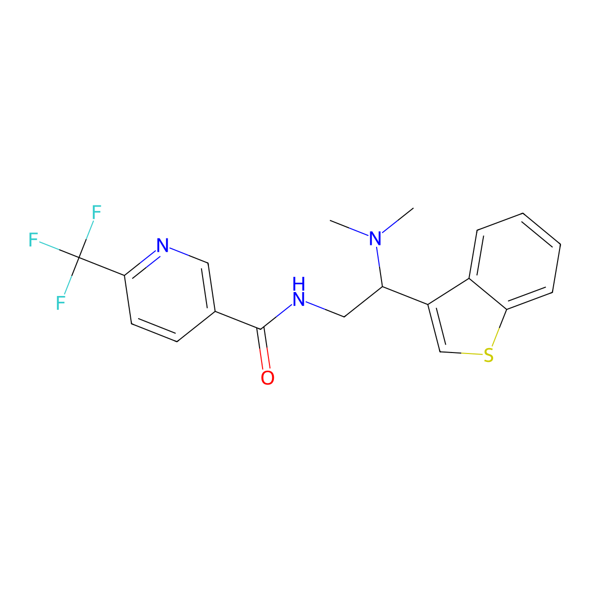 N-(2-(benzo[b]thiophen-3-yl)-2-(dimethylamino)ethyl)-6-(trifluoromethyl)nicotinamide molecular structure, CAS 2034569-85-0