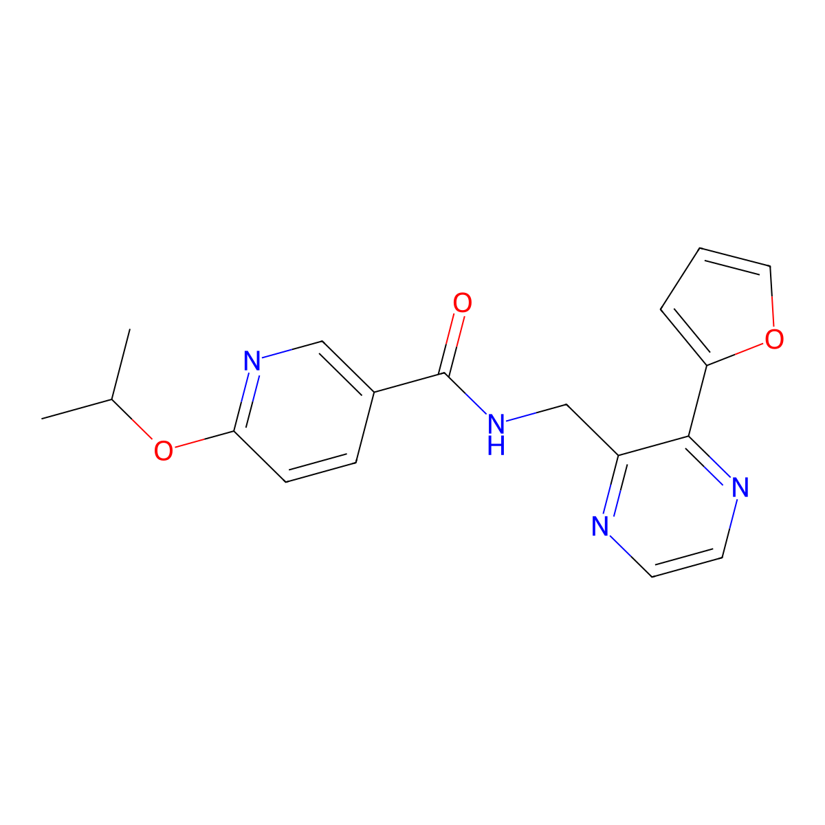 N-((3-(furan-2-yl)pyrazin-2-yl)methyl)-6-isopropoxynicotinamide molecular structure, CAS 2034569-86-1