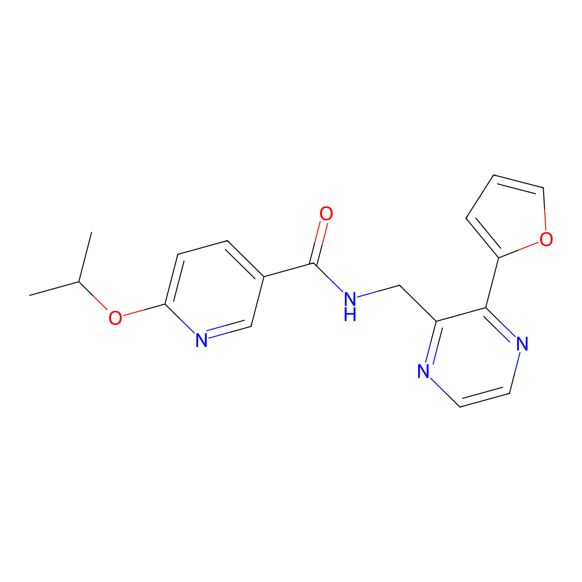 N-((3-(furan-2-yl)pyrazin-2-yl)methyl)-6-isopropoxynicotinamide molecular structure, CAS 2034569-86-1