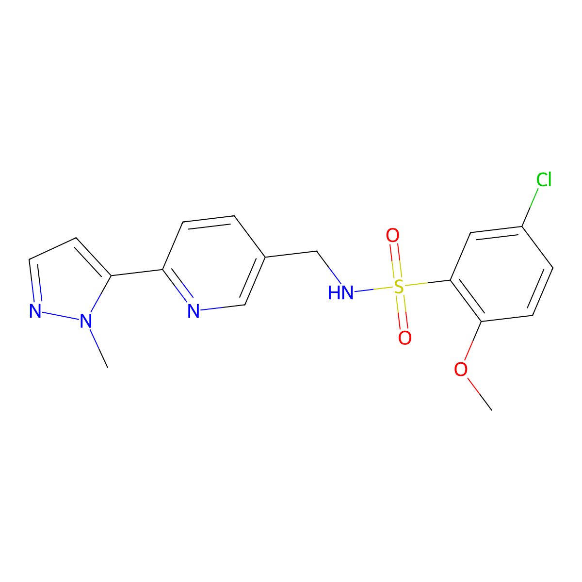 5-chloro-2-methoxy-N-((6-(1-methyl-1H-pyrazol-5-yl)pyridin-3-yl)methyl)benzenesulfonamide molecular structure, CAS 2034569-87-2