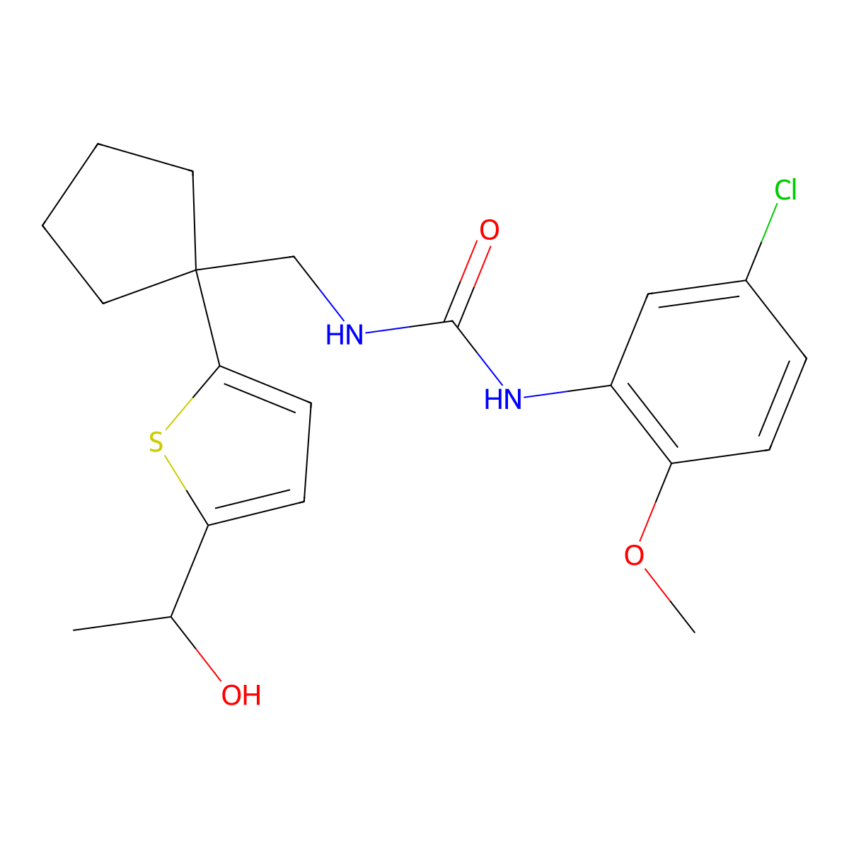 1-(5-Chloro-2-methoxyphenyl)-3-((1-(5-(1-hydroxyethyl)thiophen-2-yl)cyclopentyl)methyl)urea molecular structure, CAS 2034569-88-3