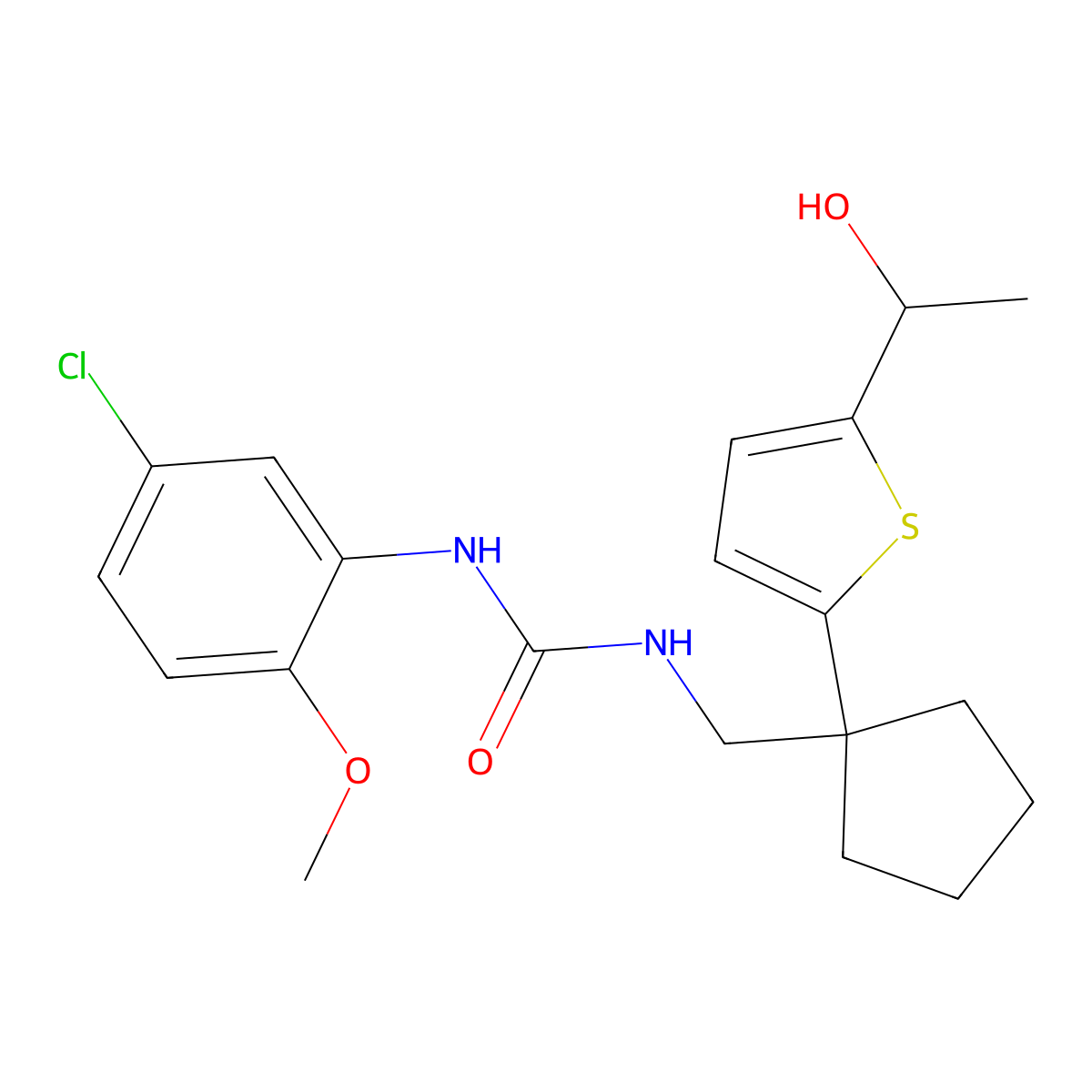 1-(5-Chloro-2-methoxyphenyl)-3-((1-(5-(1-hydroxyethyl)thiophen-2-yl)cyclopentyl)methyl)urea molecular structure, CAS 2034569-88-3