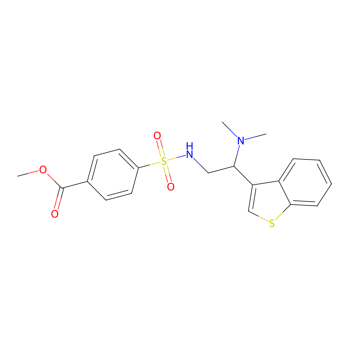 methyl 4-(N-(2-(benzo[b]thiophen-3-yl)-2-(dimethylamino)ethyl)sulfamoyl)benzoate molecular structure, CAS 2034569-91-8