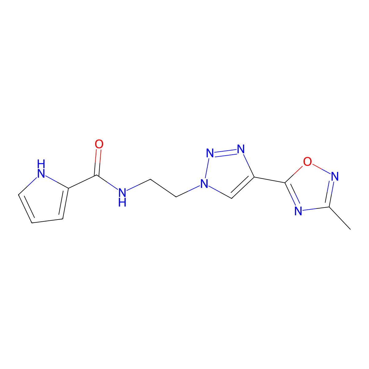 N-(2-(4-(3-methyl-1,2,4-oxadiazol-5-yl)-1H-1,2,3-triazol-1-yl)ethyl)-1H-pyrrole-2-carboxamide molecular structure, CAS 2034569-92-9