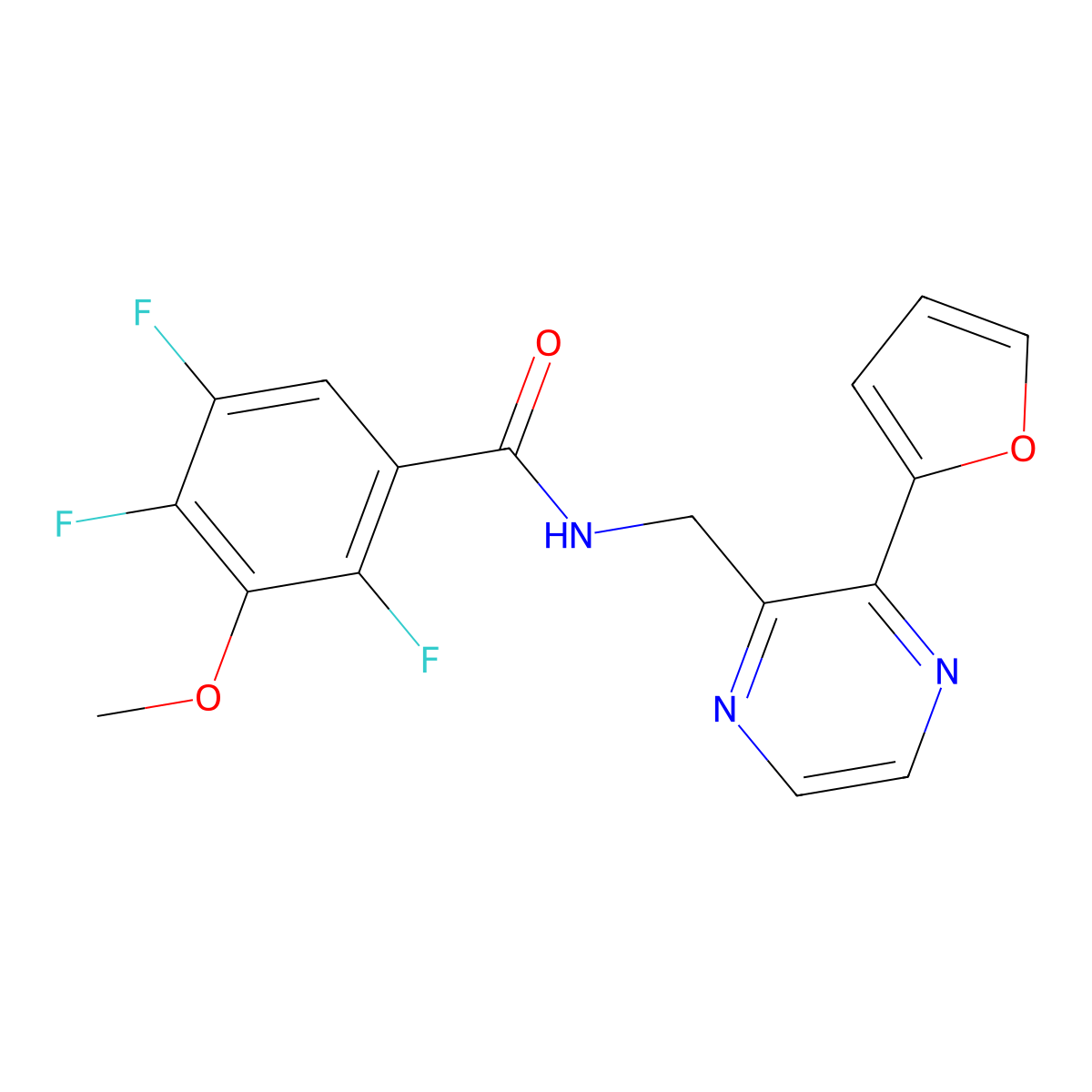 2,4,5-trifluoro-N-((3-(furan-2-yl)pyrazin-2-yl)methyl)-3-methoxybenzamide molecular structure, CAS 2034569-95-2