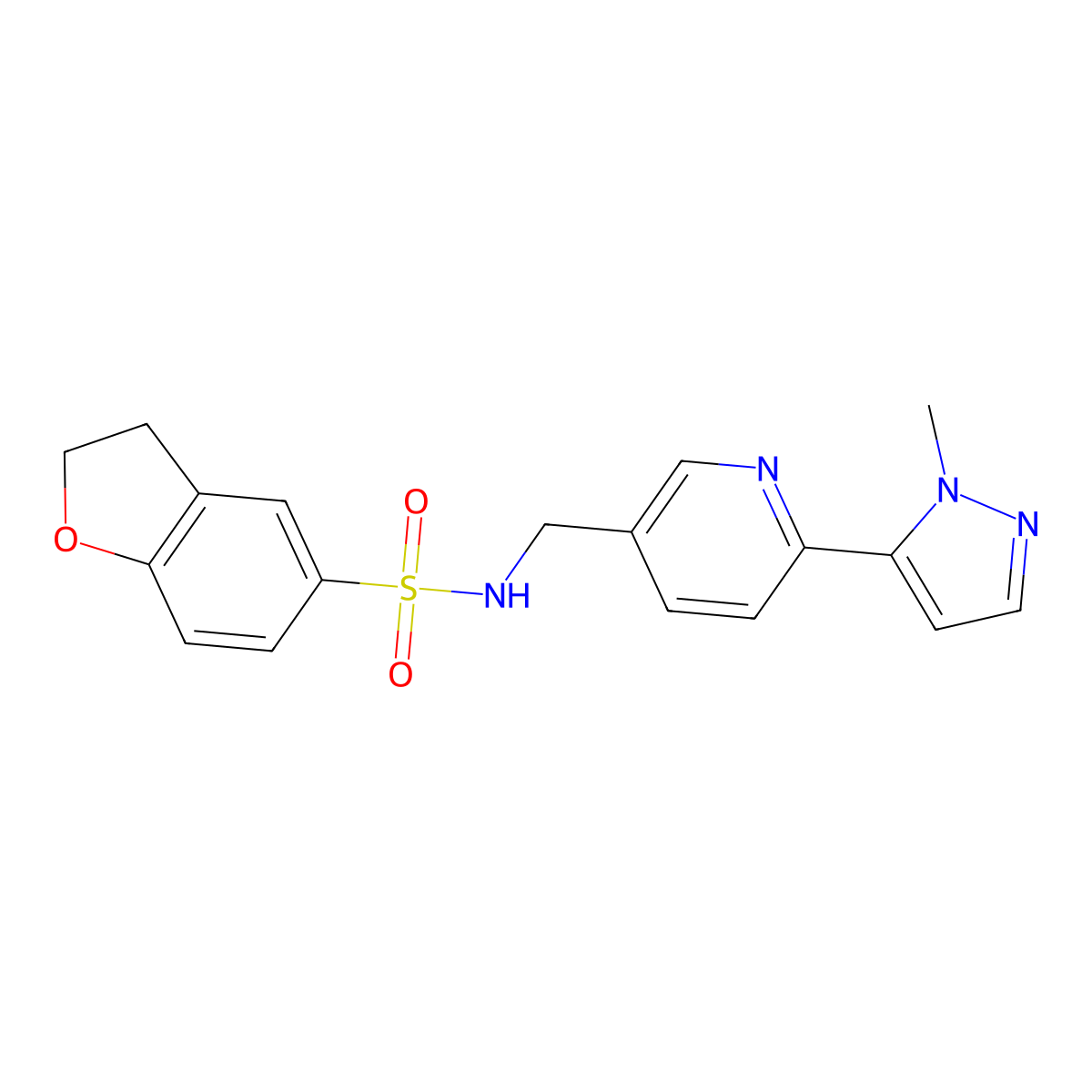 N-((6-(1-methyl-1H-pyrazol-5-yl)pyridin-3-yl)methyl)-2,3-dihydrobenzofuran-5-sulfonamide molecular structure, CAS 2034569-98-5