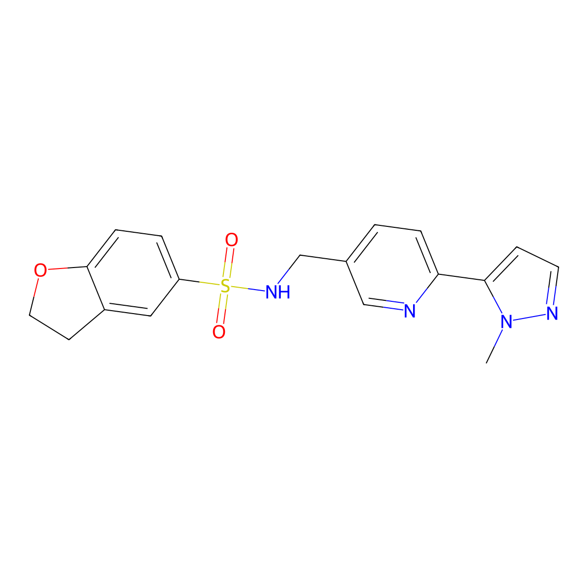 N-((6-(1-methyl-1H-pyrazol-5-yl)pyridin-3-yl)methyl)-2,3-dihydrobenzofuran-5-sulfonamide molecular structure, CAS 2034569-98-5