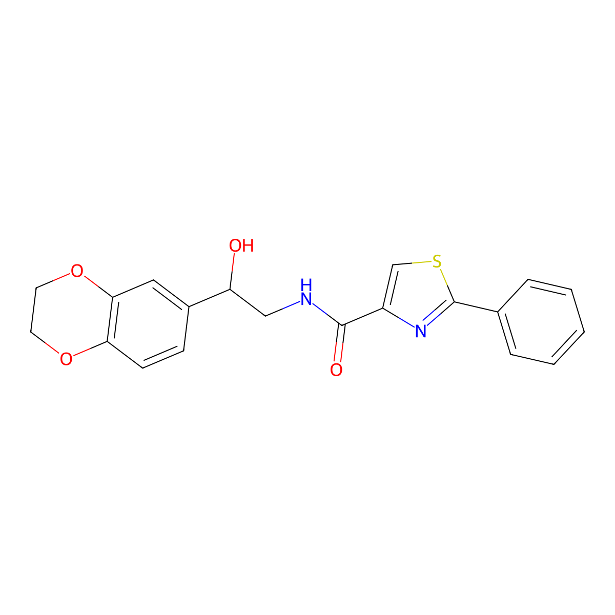 N-(2-(2,3-dihydrobenzo[b][1,4]dioxin-6-yl)-2-hydroxyethyl)-2-phenylthiazole-4-carboxamide molecular structure, CAS 2034569-99-6