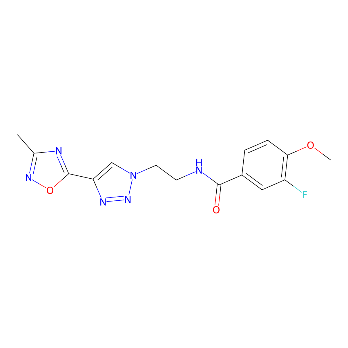 3-fluoro-4-methoxy-N-(2-(4-(3-methyl-1,2,4-oxadiazol-5-yl)-1H-1,2,3-triazol-1-yl)ethyl)benzamide molecular structure, CAS 2034570-01-7