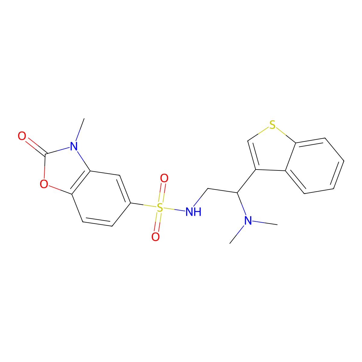 N-(2-(benzo[b]thiophen-3-yl)-2-(dimethylamino)ethyl)-3-methyl-2-oxo-2,3-dihydrobenzo[d]oxazole-5-sulfonamide molecular structure, CAS 2034570-03-9
