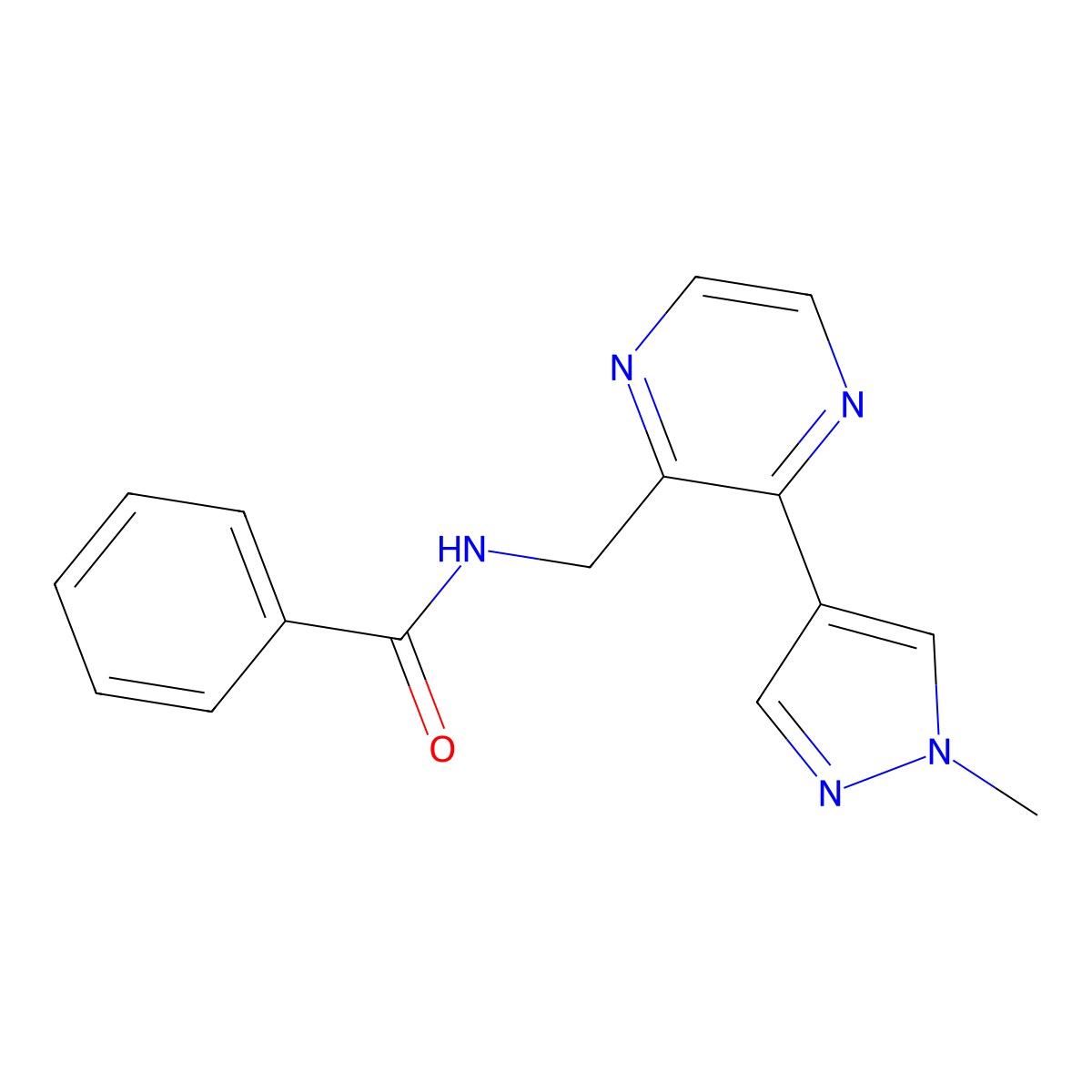 N-{[3-(1-methyl-1H-pyrazol-4-yl)pyrazin-2-yl]methyl}benzamide molecular structure, CAS 2034570-06-2
