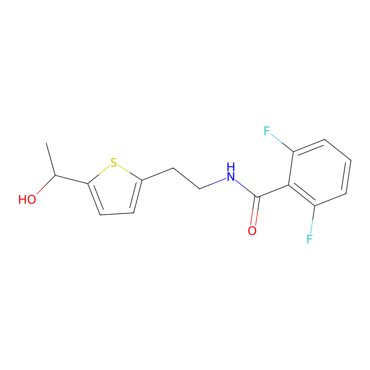 2,6-difluoro-N-(2-(5-(1-hydroxyethyl)thiophen-2-yl)ethyl)benzamide molecular structure, CAS 2034570-08-4