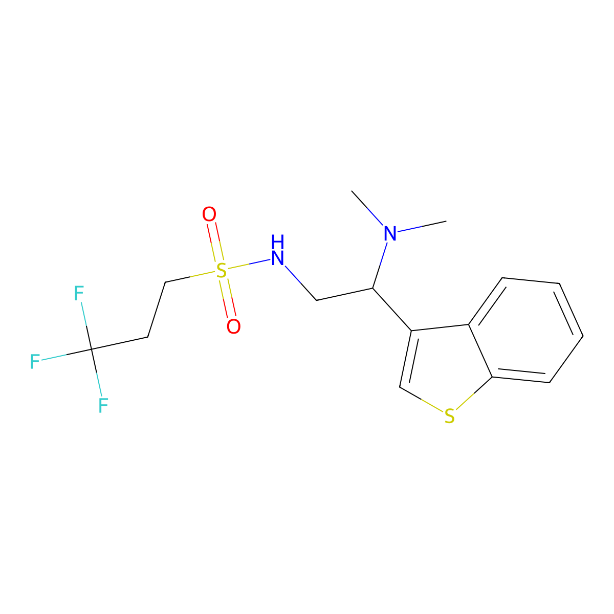 N-(2-(benzo[b]thiophen-3-yl)-2-(dimethylamino)ethyl)-3,3,3-trifluoropropane-1-sulfonamide molecular structure, CAS 2034570-13-1