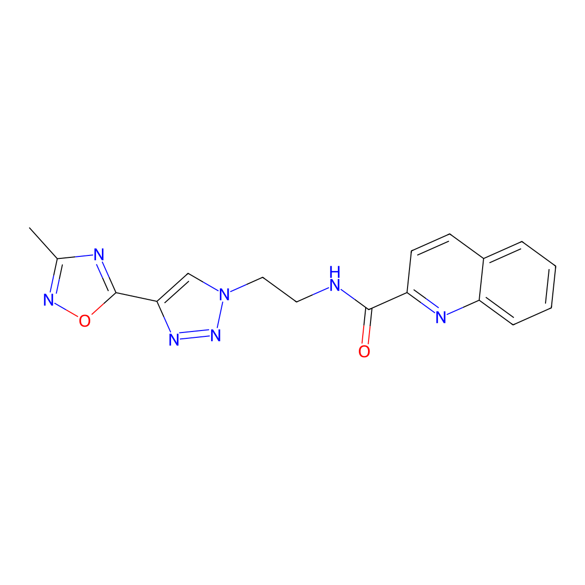 N-{2-[4-(3-methyl-1,2,4-oxadiazol-5-yl)-1H-1,2,3-triazol-1-yl]ethyl}quinoline-2-carboxamide molecular structure, CAS 2034570-14-2