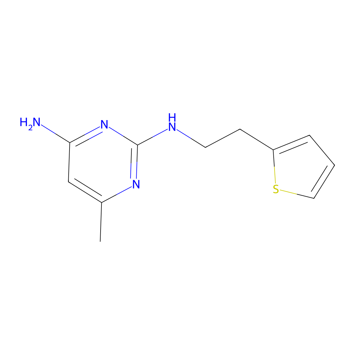 6-methyl-N2-(2-(thiophen-2-yl)ethyl)pyrimidine-2,4-diamine molecular structure, CAS 2034570-23-3