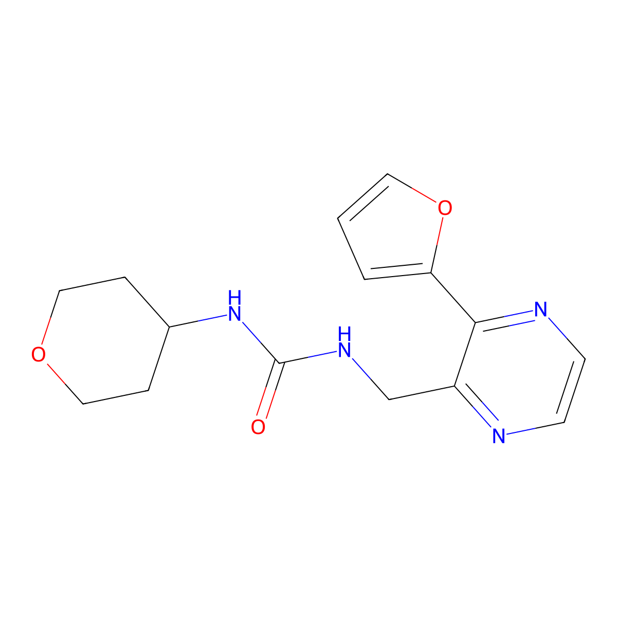 1-((3-(furan-2-yl)pyrazin-2-yl)methyl)-3-(tetrahydro-2H-pyran-4-yl)urea molecular structure, CAS 2034570-27-7