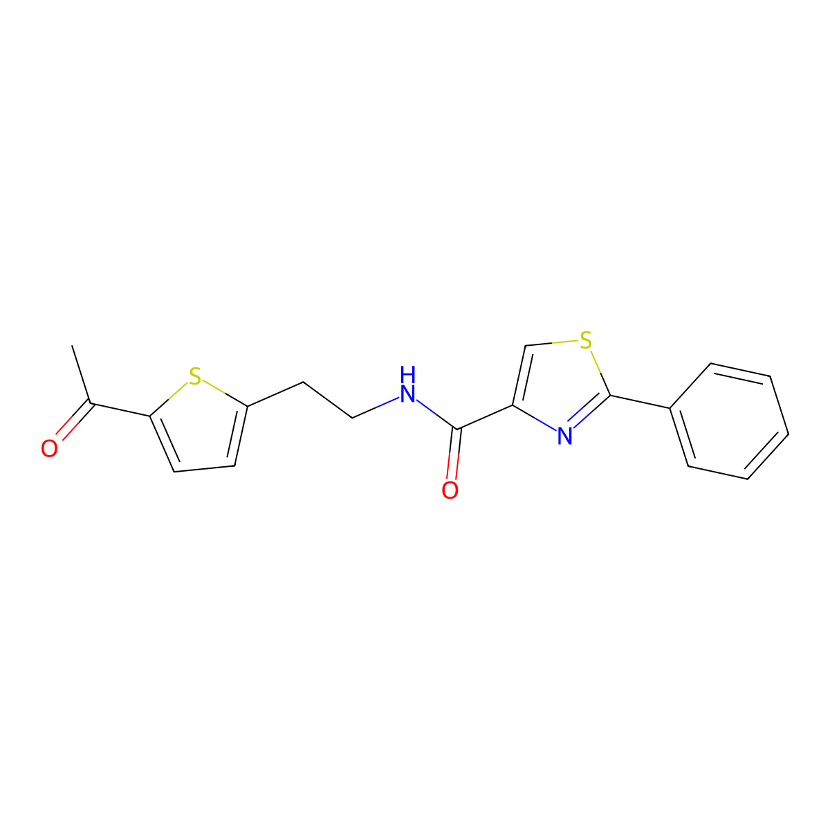 N-(2-(5-acetylthiophen-2-yl)ethyl)-2-phenylthiazole-4-carboxamide molecular structure, CAS 2034570-30-2