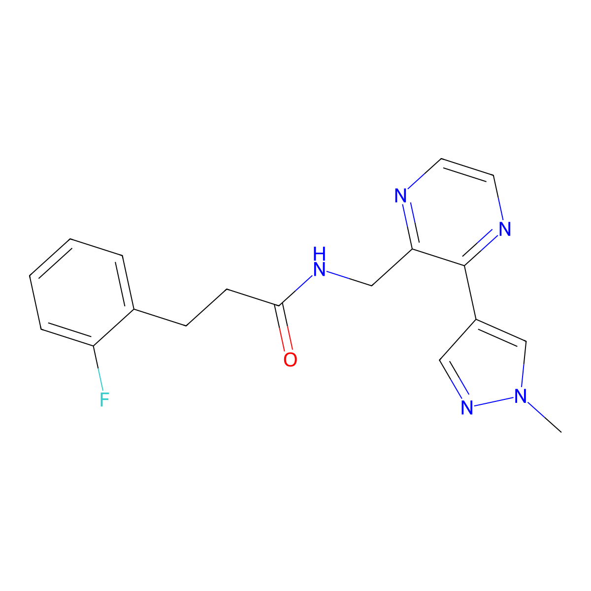 3-(2-fluorophenyl)-N-{[3-(1-methyl-1H-pyrazol-4-yl)pyrazin-2-yl]methyl}propanamide molecular structure, CAS 2034570-36-8