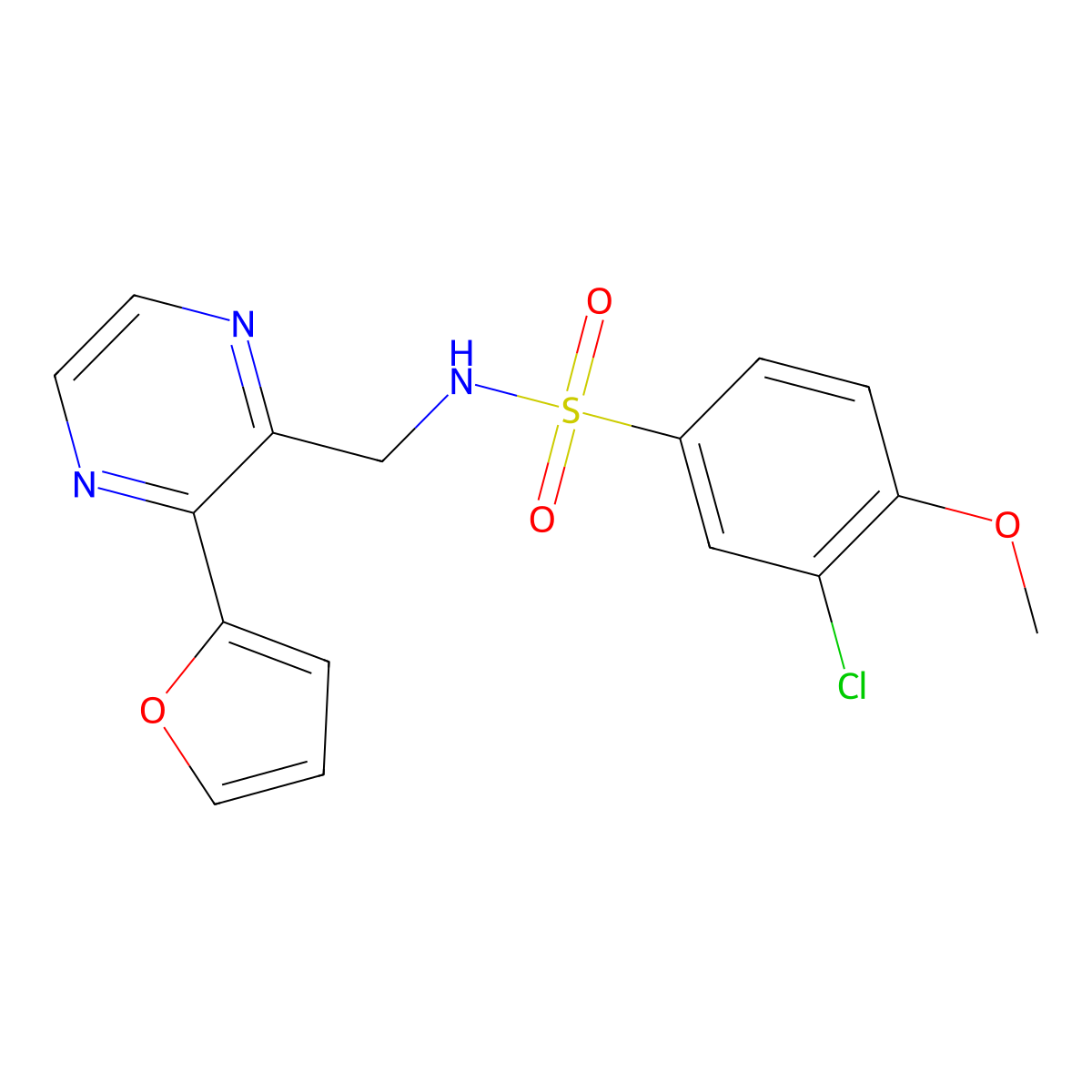 3-chloro-N-((3-(furan-2-yl)pyrazin-2-yl)methyl)-4-methoxybenzenesulfonamide molecular structure, CAS 2034570-37-9