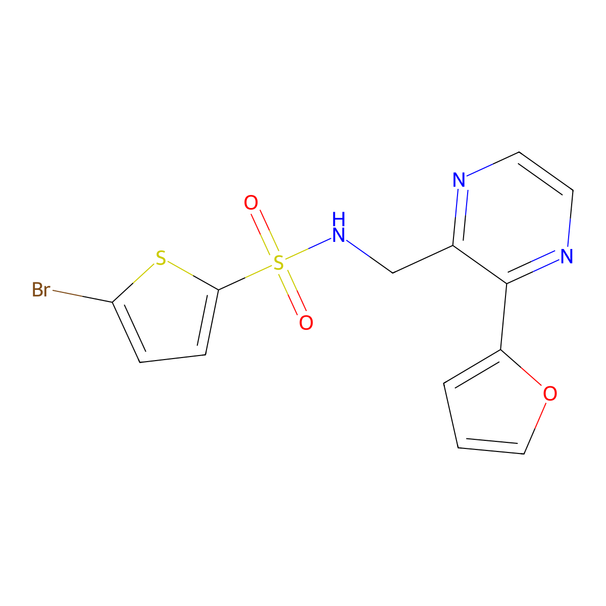 5-bromo-N-((3-(furan-2-yl)pyrazin-2-yl)methyl)thiophene-2-sulfonamide molecular structure, CAS 2034570-42-6