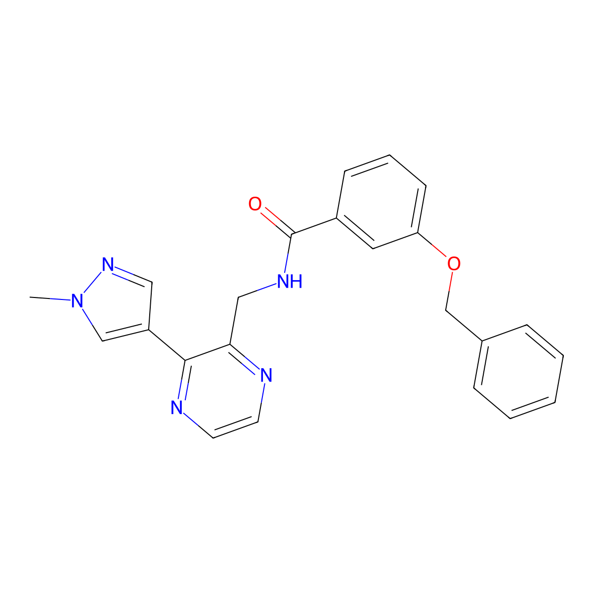 3-(benzyloxy)-N-((3-(1-methyl-1H-pyrazol-4-yl)pyrazin-2-yl)methyl)benzamide molecular structure, CAS 2034570-43-7