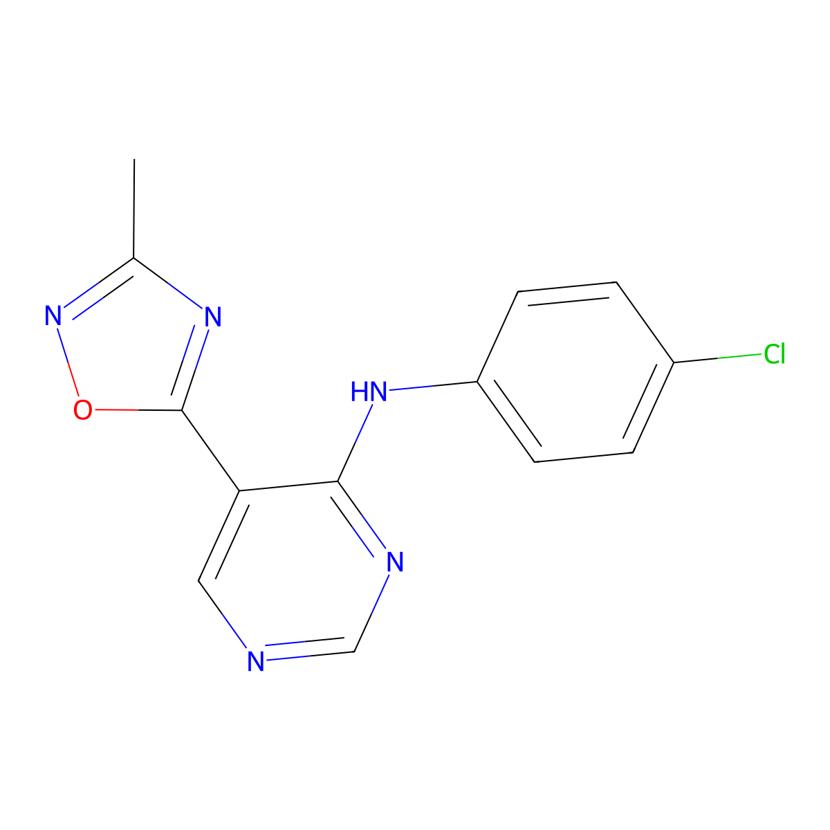 N-(4-chlorophenyl)-5-(3-methyl-1,2,4-oxadiazol-5-yl)pyrimidin-4-amine molecular structure, CAS 2034570-44-8