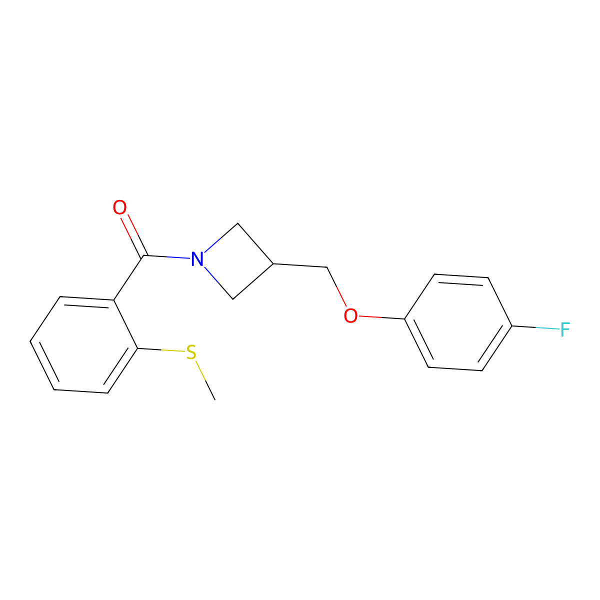 (3-((4-Fluorophenoxy)methyl)azetidin-1-yl)(2-(methylthio)phenyl)methanone molecular structure, CAS 2034570-45-9