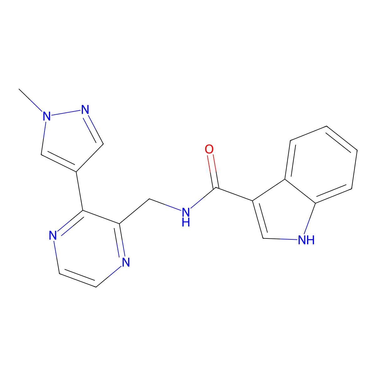 N-{[3-(1-methyl-1H-pyrazol-4-yl)pyrazin-2-yl]methyl}-1H-indole-3-carboxamide molecular structure, CAS 2034570-51-7
