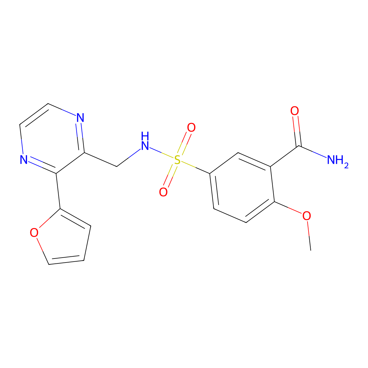 5-(N-((3-(furan-2-yl)pyrazin-2-yl)methyl)sulfamoyl)-2-methoxybenzamide molecular structure, CAS 2034570-52-8