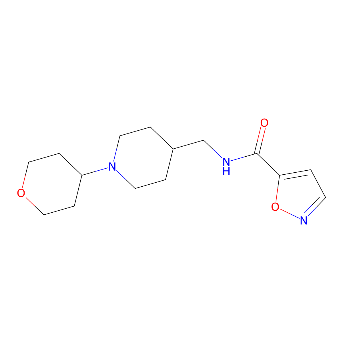 N-((1-(tetrahydro-2H-pyran-4-yl)piperidin-4-yl)methyl)isoxazole-5-carboxamide molecular structure, CAS 2034570-54-0