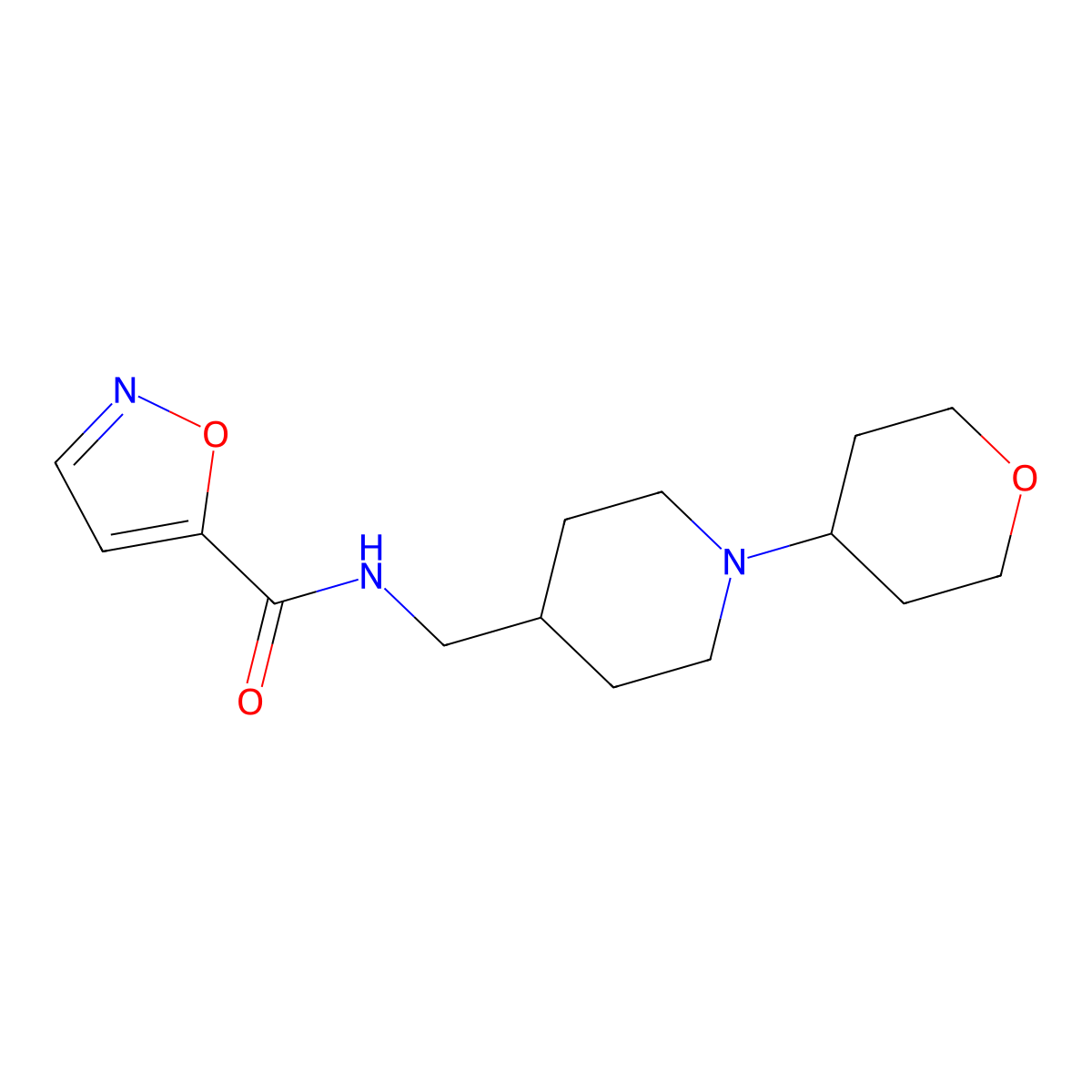 N-((1-(tetrahydro-2H-pyran-4-yl)piperidin-4-yl)methyl)isoxazole-5-carboxamide molecular structure, CAS 2034570-54-0