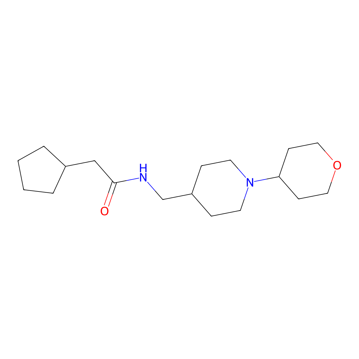 2-cyclopentyl-N-((1-(tetrahydro-2H-pyran-4-yl)piperidin-4-yl)methyl)acetamide molecular structure, CAS 2034570-58-4