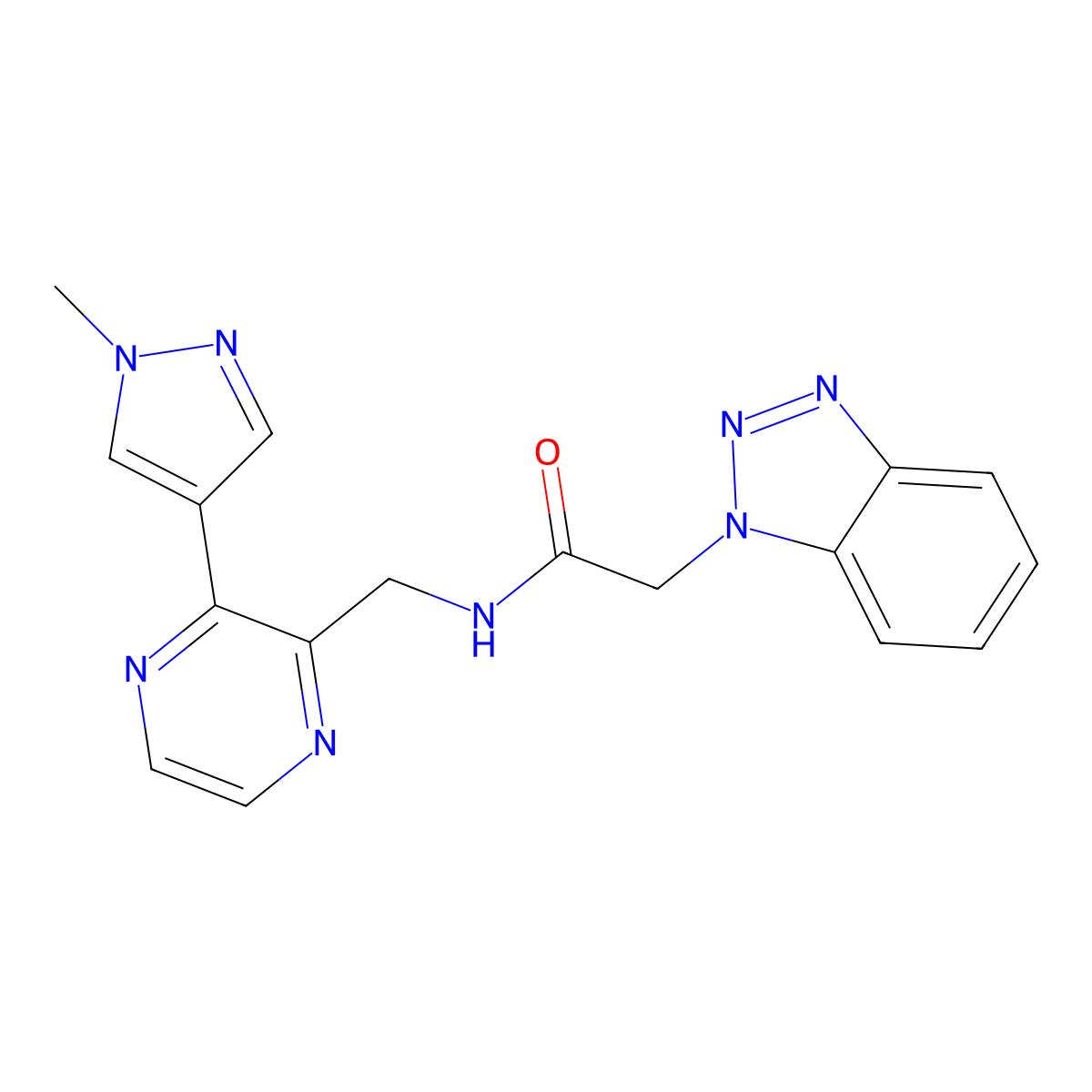 2-(1H-benzo[d][1,2,3]triazol-1-yl)-N-((3-(1-methyl-1H-pyrazol-4-yl)pyrazin-2-yl)methyl)acetamide molecular structure, CAS 2034570-60-8