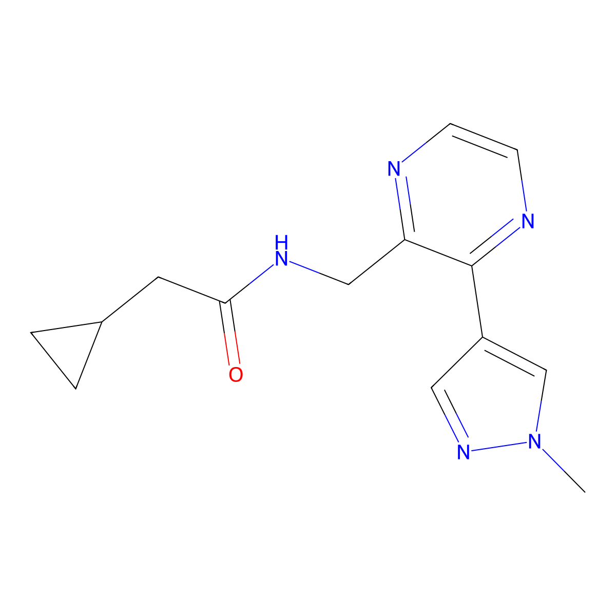 2-cyclopropyl-N-{[3-(1-methyl-1H-pyrazol-4-yl)pyrazin-2-yl]methyl}acetamide molecular structure, CAS 2034570-66-4