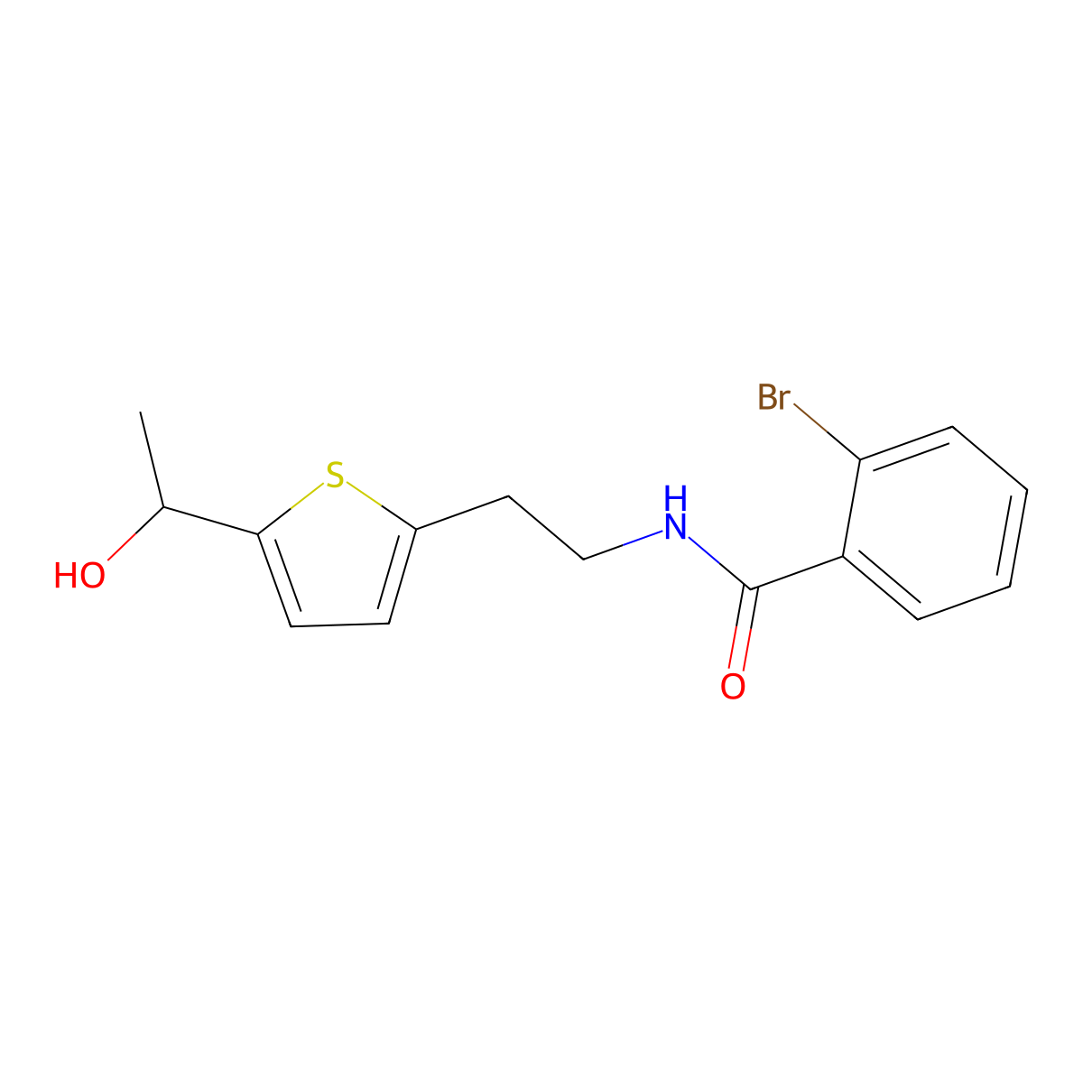 2-bromo-N-(2-(5-(1-hydroxyethyl)thiophen-2-yl)ethyl)benzamide molecular structure, CAS 2034570-69-7