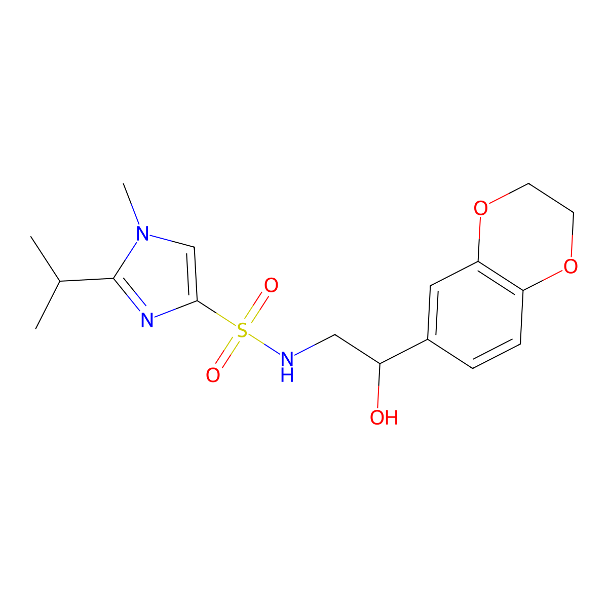 N-(2-(2,3-dihydrobenzo[b][1,4]dioxin-6-yl)-2-hydroxyethyl)-2-isopropyl-1-methyl-1H-imidazole-4-sulfonamide molecular structure, CAS 2034570-73-3