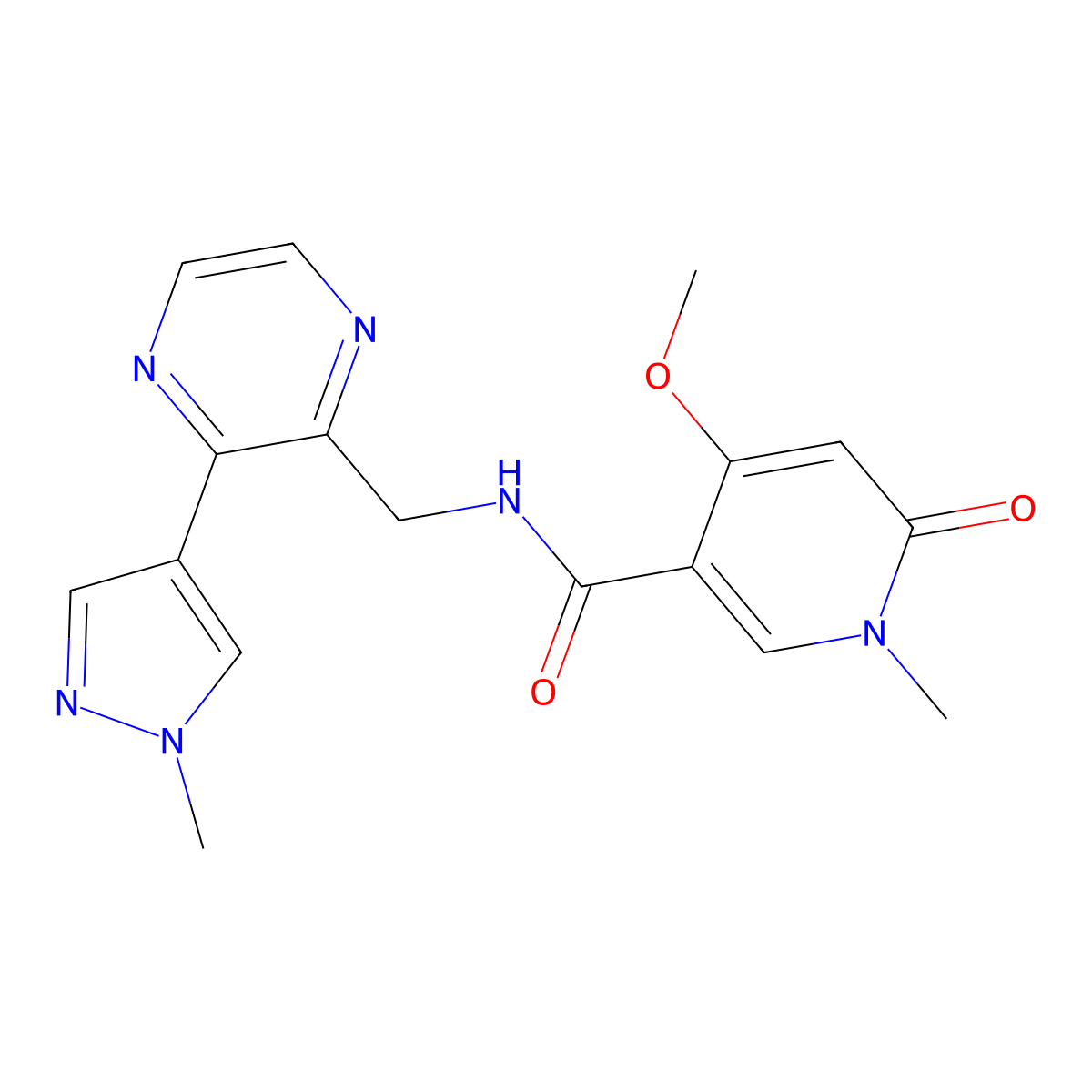 4-methoxy-1-methyl-N-{[3-(1-methyl-1H-pyrazol-4-yl)pyrazin-2-yl]methyl}-6-oxo-1,6-dihydropyridine-3-carboxamide molecular structure, CAS 2034570-74-4