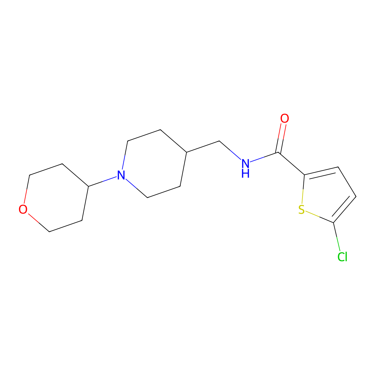 5-chloro-N-((1-(tetrahydro-2H-pyran-4-yl)piperidin-4-yl)methyl)thiophene-2-carboxamide molecular structure, CAS 2034570-75-5