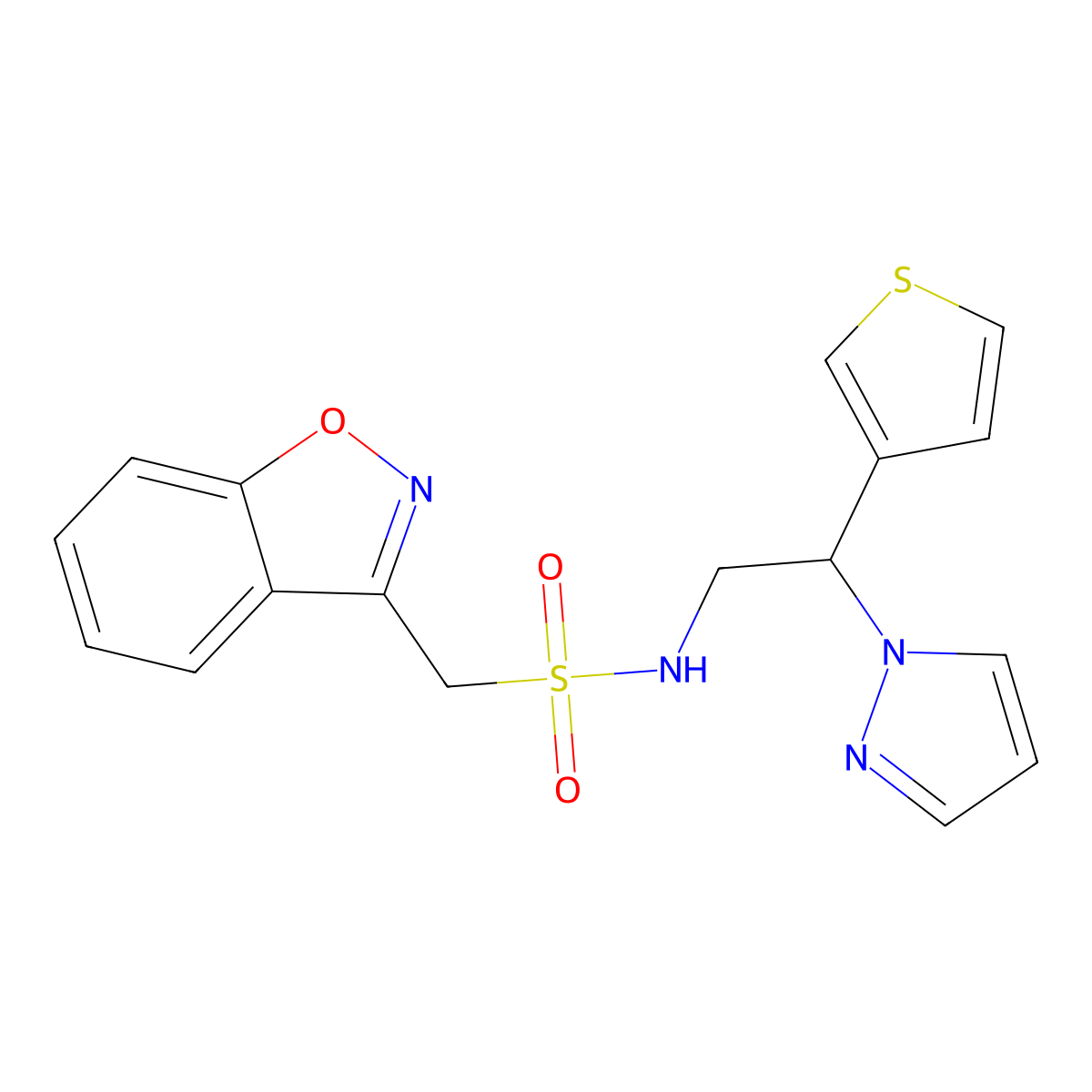 N-(2-(1H-pyrazol-1-yl)-2-(thiophen-3-yl)ethyl)-1-(benzo[d]isoxazol-3-yl)methanesulfonamide molecular structure, CAS 2034570-82-4