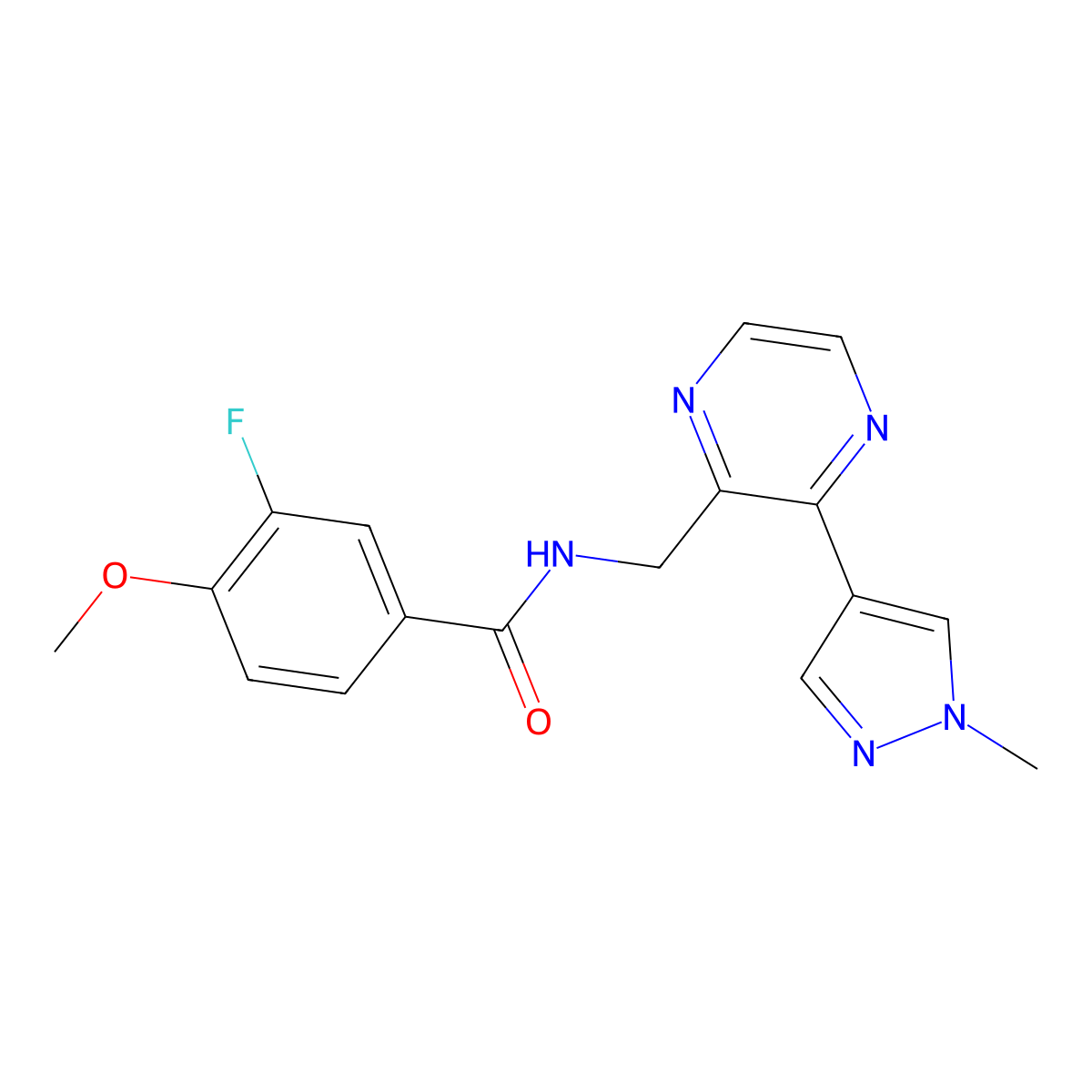 3-fluoro-4-methoxy-N-{[3-(1-methyl-1H-pyrazol-4-yl)pyrazin-2-yl]methyl}benzamide molecular structure, CAS 2034570-86-8