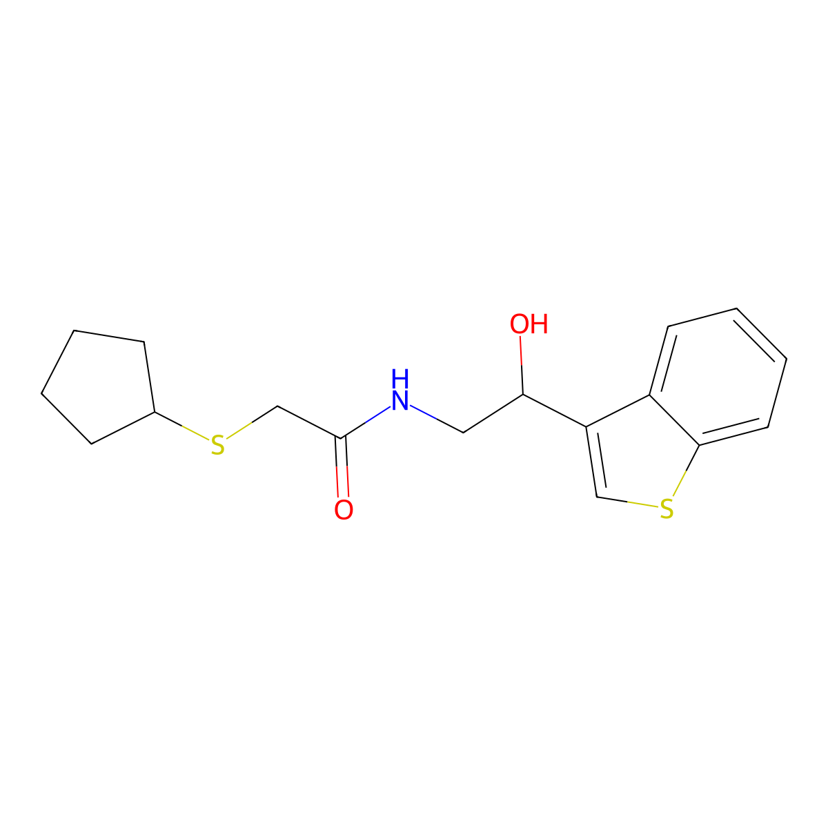 N-(2-(benzo[b]thiophen-3-yl)-2-hydroxyethyl)-2-(cyclopentylthio)acetamide molecular structure, CAS 2034570-88-0