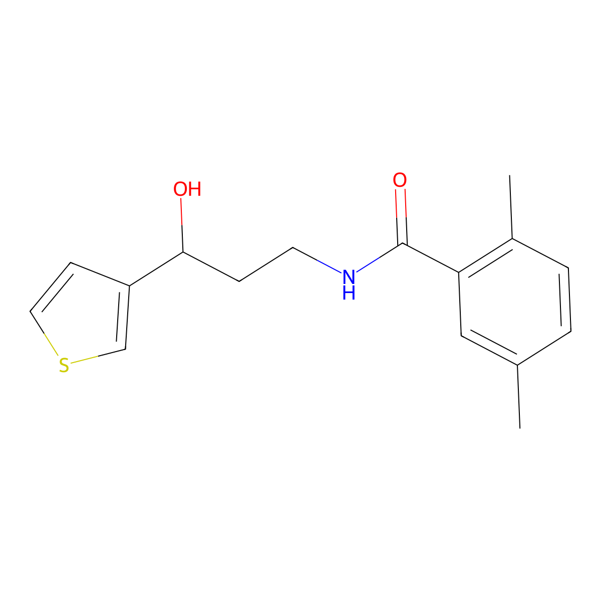 N-[3-hydroxy-3-(thiophen-3-yl)propyl]-2,5-dimethylbenzamide molecular structure, CAS 2034570-94-8
