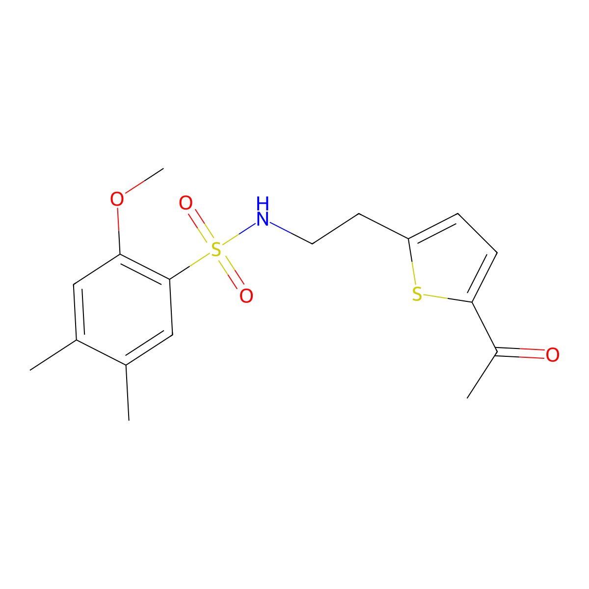 N-(2-(5-acetylthiophen-2-yl)ethyl)-2-methoxy-4,5-dimethylbenzenesulfonamide molecular structure, CAS 2034570-96-0