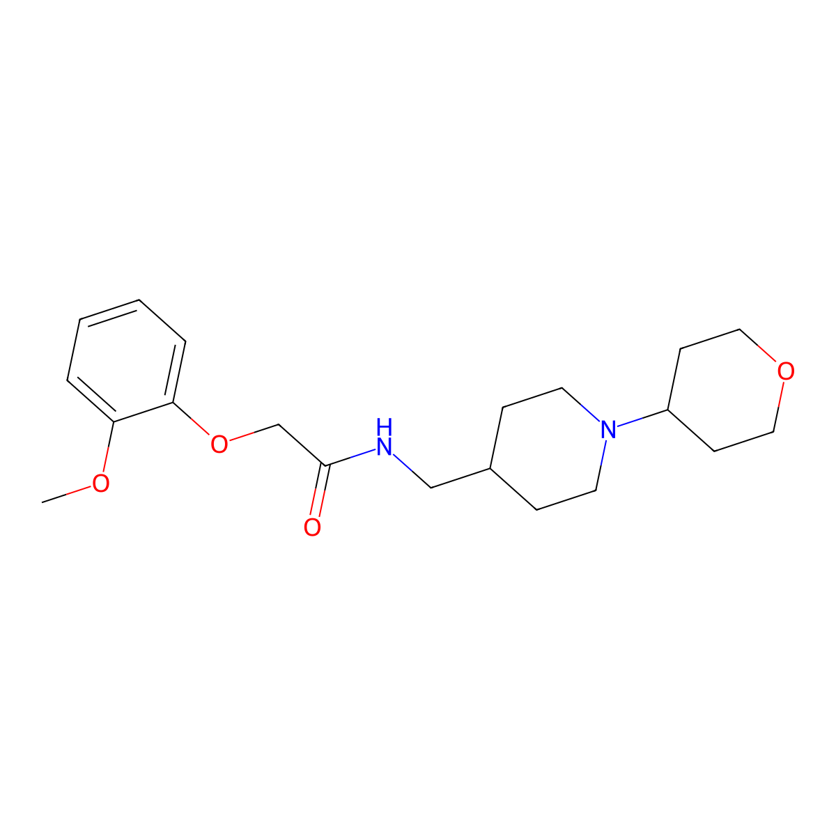 2-(2-methoxyphenoxy)-N-((1-(tetrahydro-2H-pyran-4-yl)piperidin-4-yl)methyl)acetamide molecular structure, CAS 2034571-04-3