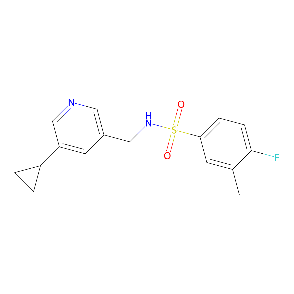 N-((5-cyclopropylpyridin-3-yl)methyl)-4-fluoro-3-methylbenzenesulfonamide molecular structure, CAS 2034571-07-6