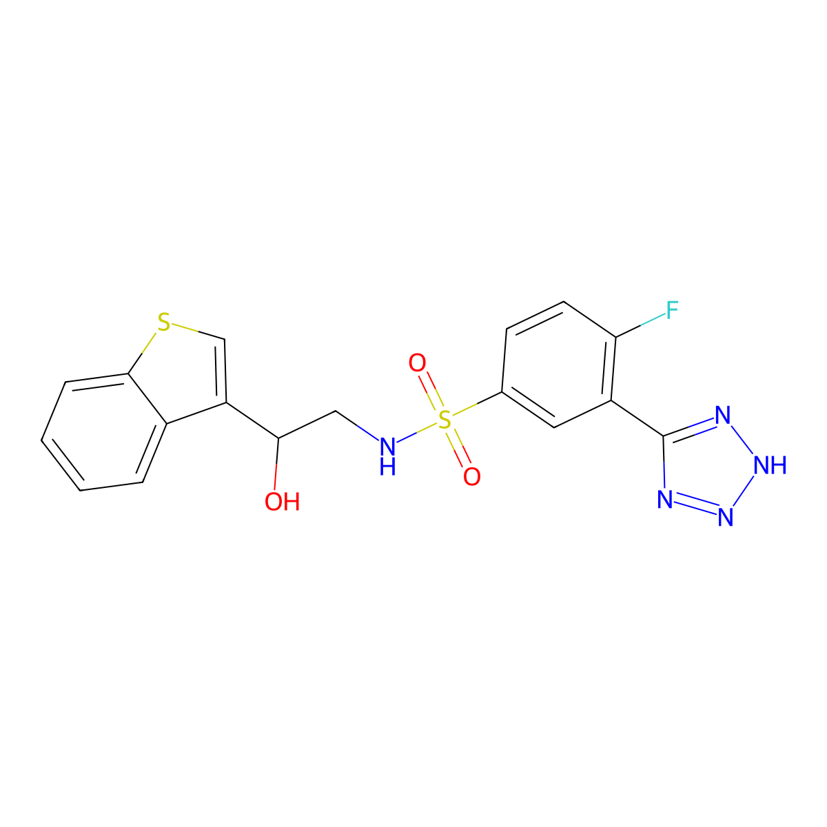 N-(2-(benzo[b]thiophen-3-yl)-2-hydroxyethyl)-4-fluoro-3-(1H-tetrazol-5-yl)benzenesulfonamide molecular structure, CAS 2034571-09-8