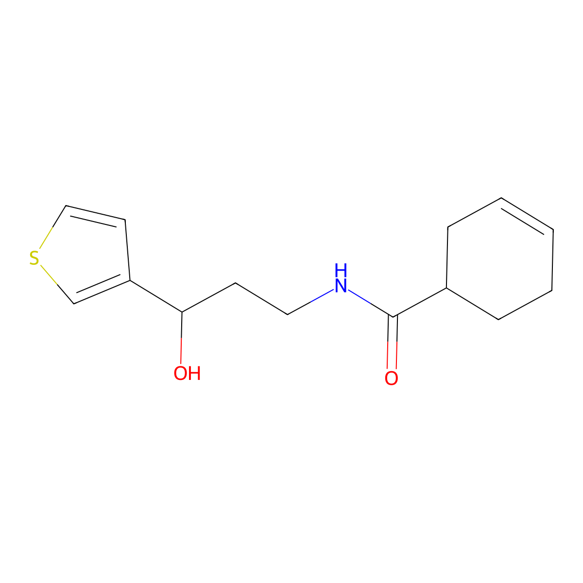 N-(3-hydroxy-3-(thiophen-3-yl)propyl)cyclohex-3-enecarboxamide molecular structure, CAS 2034571-12-3