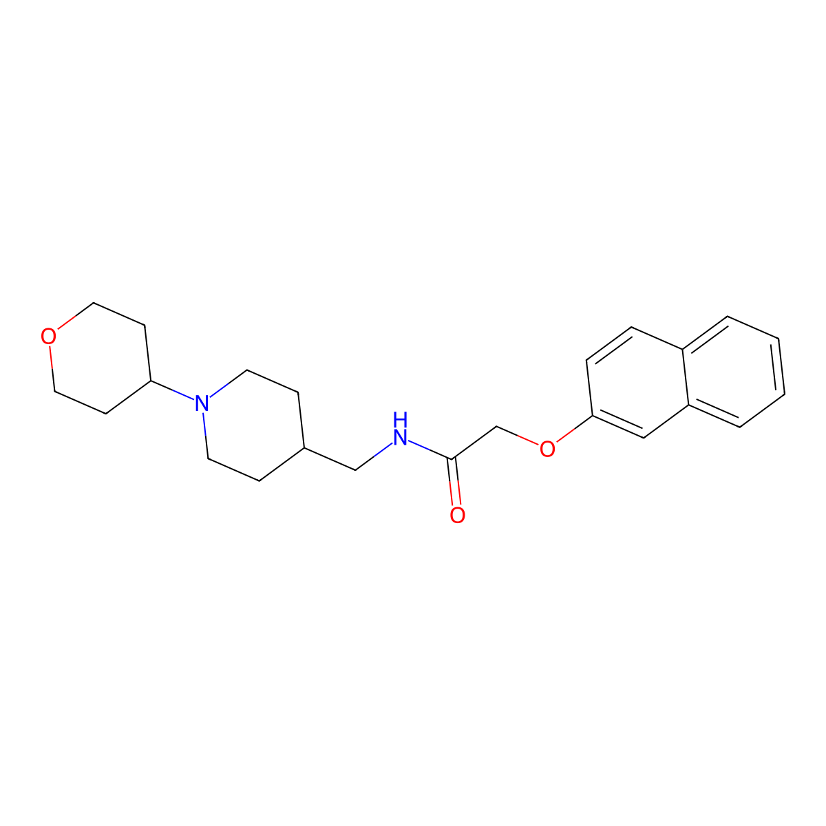 2-(naphthalen-2-yloxy)-N-((1-(tetrahydro-2H-pyran-4-yl)piperidin-4-yl)methyl)acetamide molecular structure, CAS 2034571-13-4