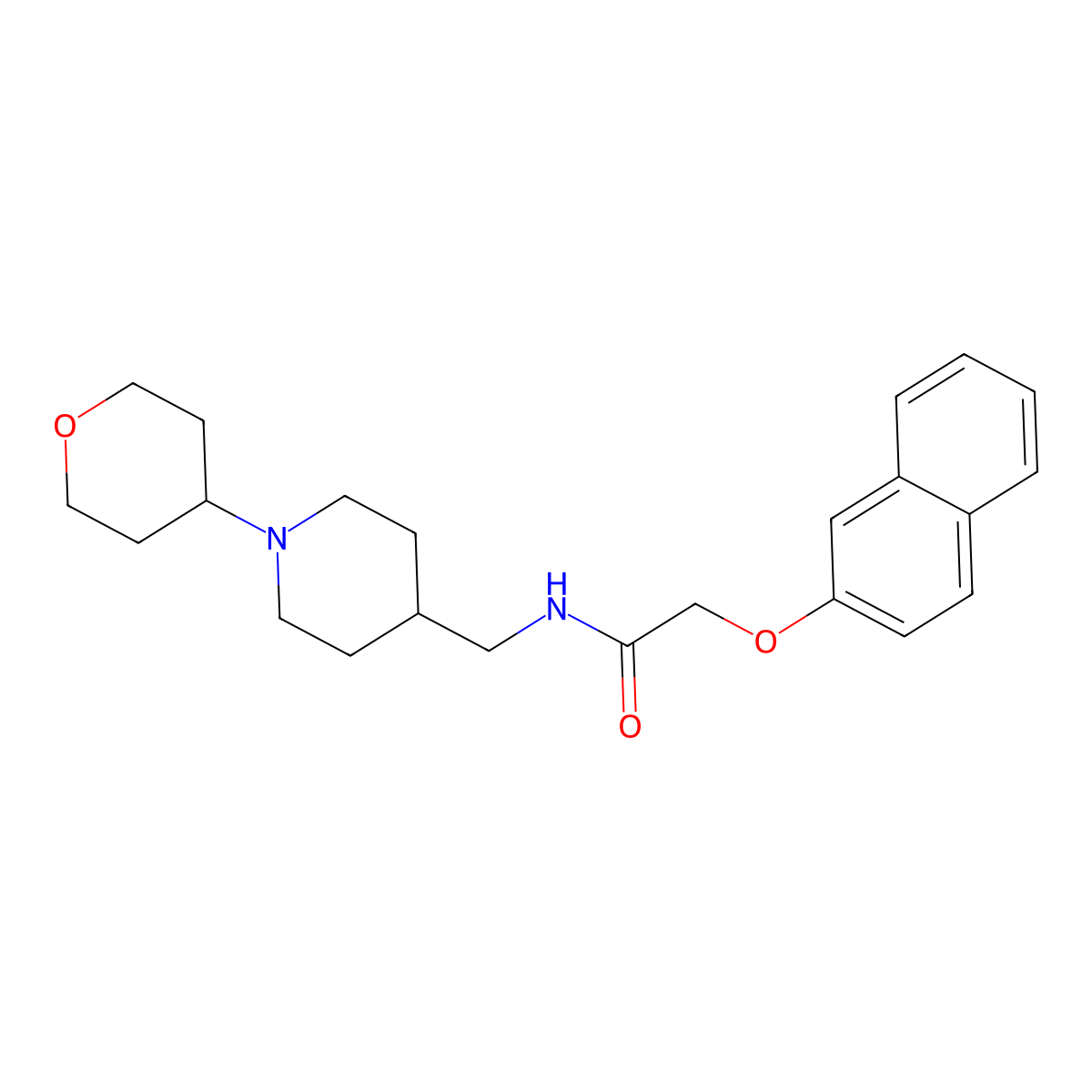 2-(naphthalen-2-yloxy)-N-((1-(tetrahydro-2H-pyran-4-yl)piperidin-4-yl)methyl)acetamide molecular structure, CAS 2034571-13-4